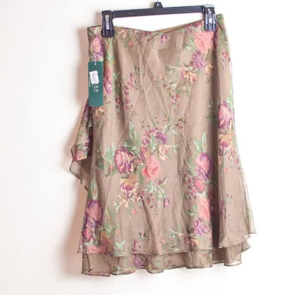 NWT Ralph Lauren Polyester Floral Midi Skirt in Earth Tones MP - Picture 3 of 9